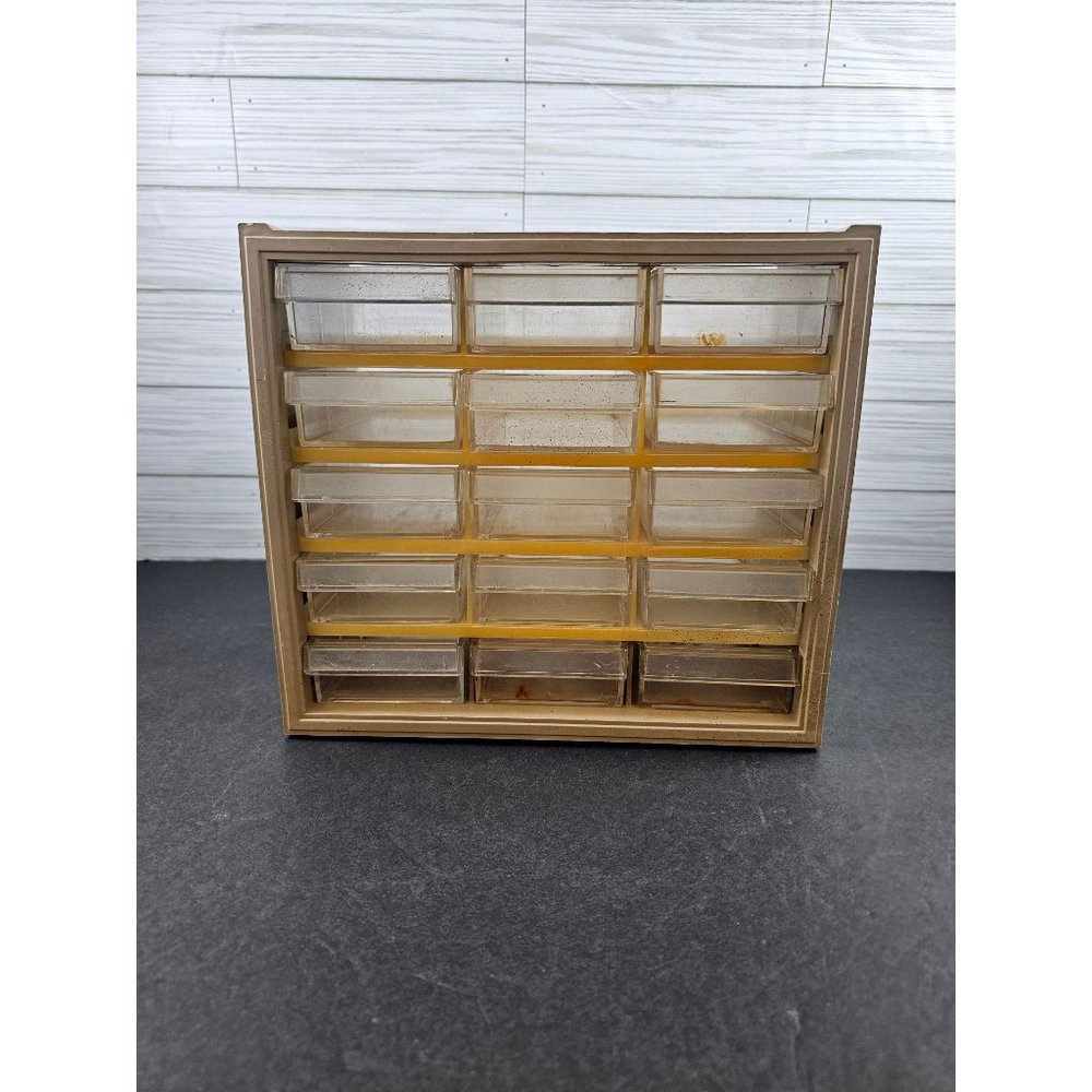 Vintage Biege Hard Plastic Craftsman 15 Drawer Storage Cabinet